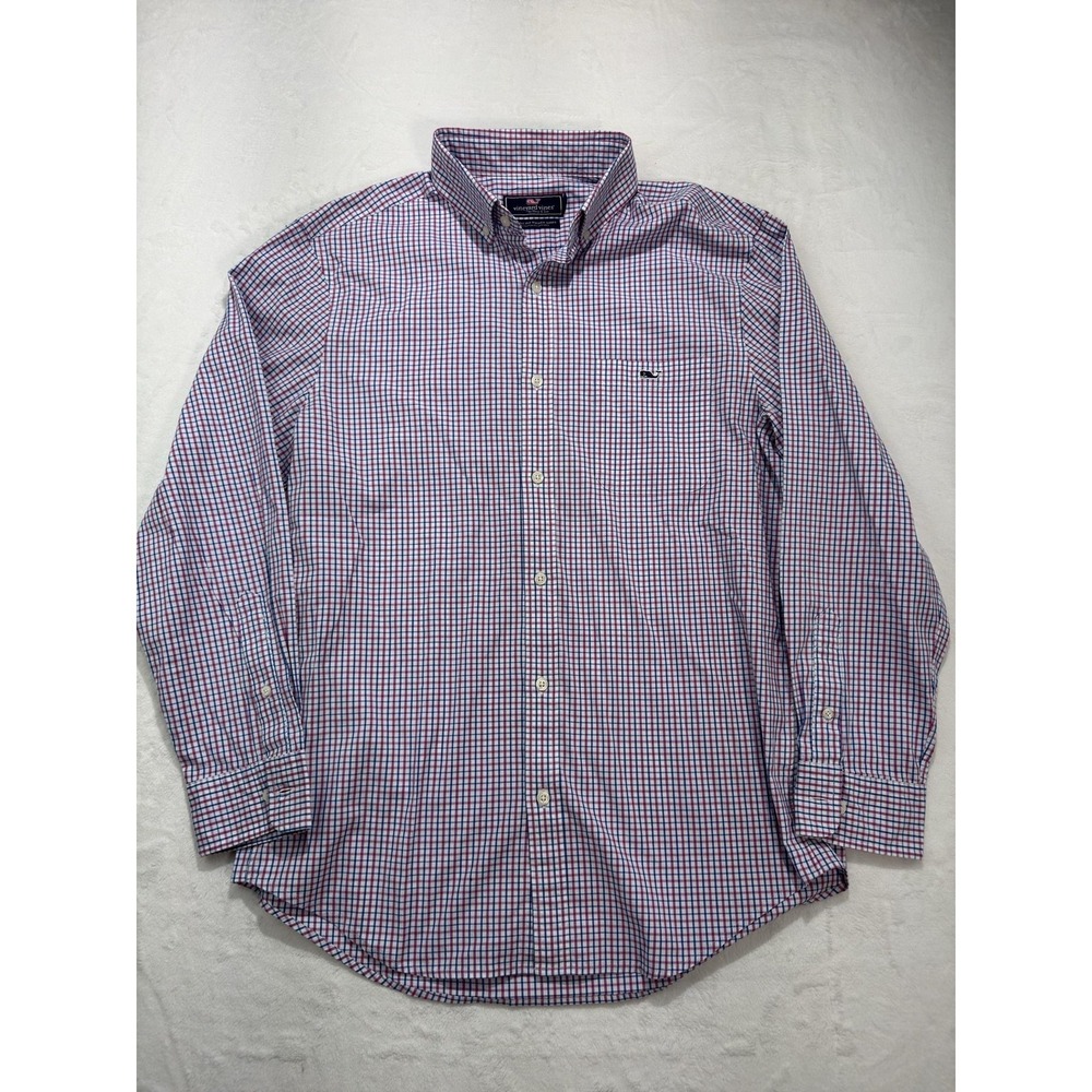 Vineyard Vines Shirt Mens Medium Blue Check Long Sleeve Classic Fit Tucker
